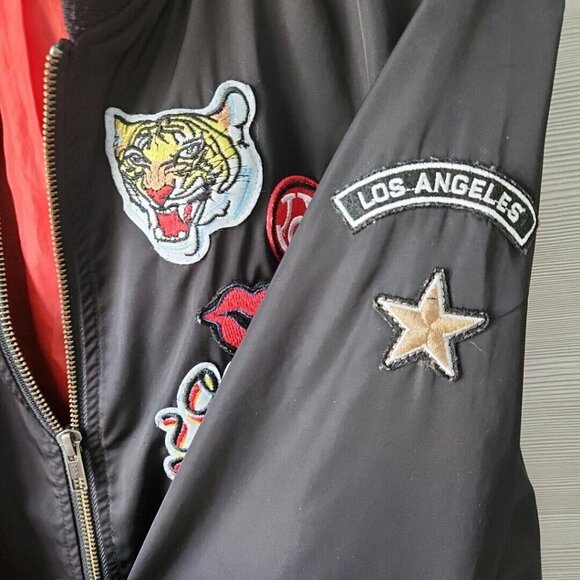 TORRID Black Whatever 92 Love Oh Yeah Patch Bomber Zip Up Jacket Coat Size 1/XL - Picture 5 of 15